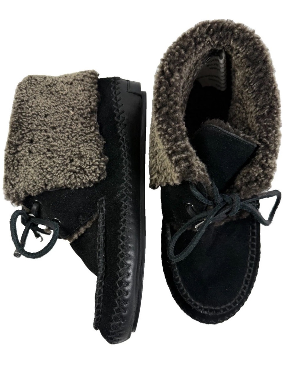 Tory Burch Nathan Shearling Moccasin Booties 9 Suede Lace Up Shoes Slipper EUC